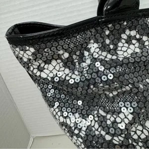 Betsey Johnson Betsyville Black White Floral Sequined Tote Bag Handbag Tote Purse Y2K McBling thumbnail 3