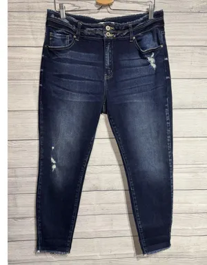 KanCan Womens Mid Rise Stretch Distressed Hem Skinny Denim Jeans Blue Size 15/31 thumbnail 1