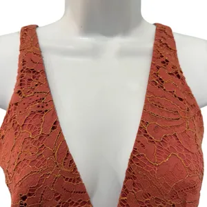 Dress the Population Burnt Orange Gold Lace Tiered V-Neck Midi Dress size S thumbnail 15