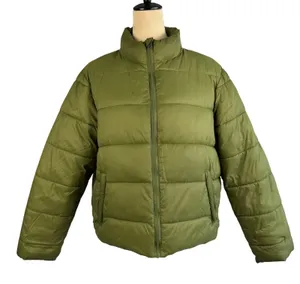Puffer Jacket Green Quilted Crop Full Zip Mock Neck‎ Womens Size Large Winter thumbnail 1