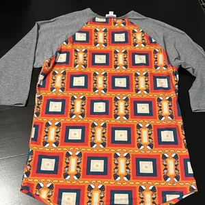 LuLaRoe Disney Donald Duck‎ Randy Baseball Tee Grey Orange Large thumbnail 4