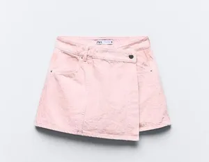 Zara NWT Pink Z1975 WRAP DENIM SKORT. Size Medium thumbnail 6