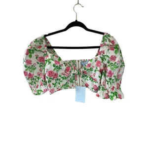 Hill House the Isabella Top pink roses Size M NWT thumbnail 3
