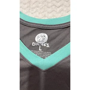 Buc-ee's Choose Joy Embroidered V-Neck Ringer T-Shirt Gray Teal Women Large thumbnail 3