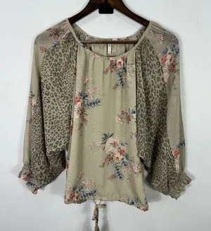 Cato Sheer Floral Leopard Top‎ Boho Blouse Womens Medium Earthy Romantic Indie thumbnail 1