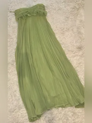 NEW DELFI COLLECTIVE Diana Pleaded Strapless Chiffon Lime Green Dress sz S thumbnail 6