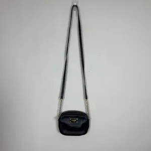 Michael Kors Crossbody‎ Bag Black Leather Gold Chain Strap Zip Card Slots Small thumbnail 14