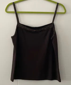 Linda allard Ellen Tracy tank top in brown with beading thumbnail 1
