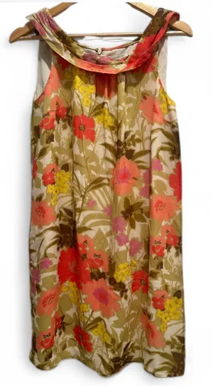 Garnet Hill‎ Silk Floral Pink Green Yellow Sleeveless Dress Size 6 thumbnail 1