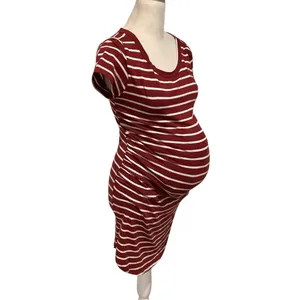 Maternity Heart & Hips Burgundy and White Short Sleeve Striped Dress Size M thumbnail 2