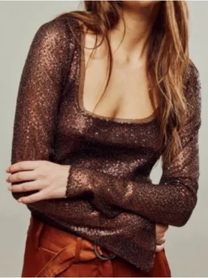 NWT Free People Intimately Late Night Disco Layering Top Sequin Hot Fudge Brown thumbnail 2