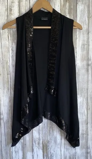 Daytrip Black Sequin Sleeveless Shawl Jacket •Medium thumbnail 1