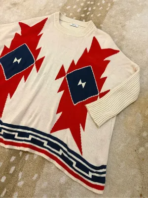 Verty Southwestern Geometric Oversized Sweater One Size Cream Red Navy thumbnail 3