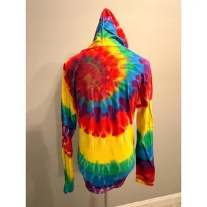 NEW Dyenomite women's medium tie-dyed rainbow hooded pullover thumbnail 4