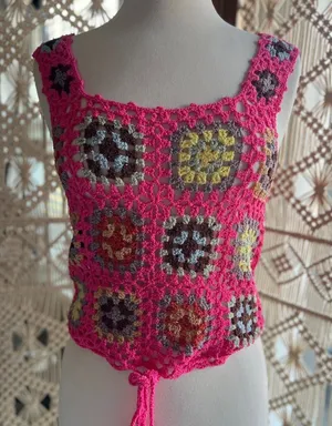 POL Grandma Core Colorful Crochet Women Top thumbnail 1