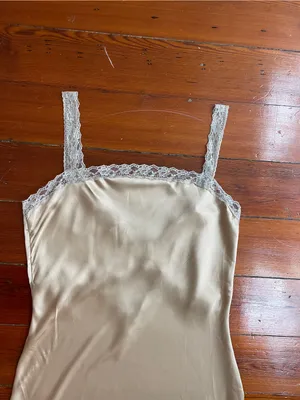 By Anthropologie Reversible Lace-Trimmed Sleep Dress Satin Gold Cutout Sz L 🧡🎀 thumbnail 12