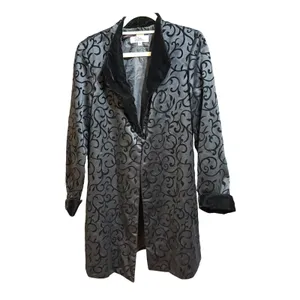 Victorian Gothic Patra Black Flocked Velvet Scroll Evening Coat‎ Sz M Witchy thumbnail 2