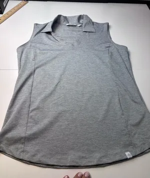 Lady Hagen Sleeveless Collared Tank - Heather Gray thumbnail 1