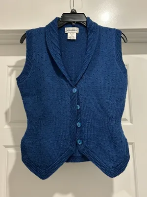 Vintage Alpenblick Blue Cable Knit Shawl Collar Vest Nautical Academia Game Day thumbnail 1