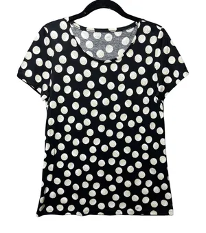 Ann Taylor Top Modal Cotton Black White Polka Dot Scoop Neck Short Sleeve M‎ thumbnail 1