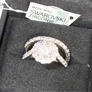 Swarovski Sterling Silver 925 Platinum Flower‎ Halo Ring Band Set Size 6 NEW thumbnail 2