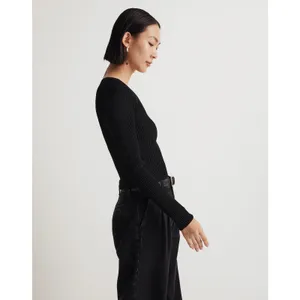 NEW Madewell Ottoman Black Ribbed Knit Square Neck Sweater Top Size XL thumbnail 2