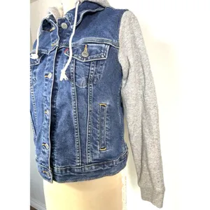 Levi's Hybrid Original Denim Sweatshirt Hoodie Trucker Jacket Medium Blue Gray thumbnail 3