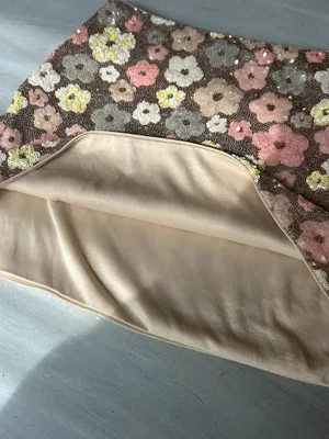 Sequin Floral Gold and Pastel Hippie Mini Skirt Size XS Date Night Going Out \ thumbnail 7