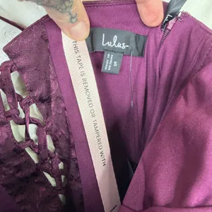 NEW Lulus Vasilia Plum Purple Satin Jacquard Full Tiered Corset Maxi Dress Small thumbnail 10