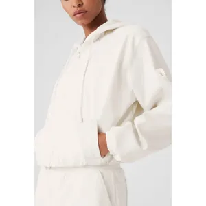 Alo Yoga Faux Leather Power Hour Full Zip Cropped Jacket Ivory XS thumbnail 5