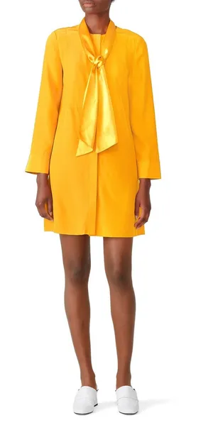 TORY BURCH Women's Yellow Golden 100% Silk Crew Neckline Sophia Dress Size 2 thumbnail 1