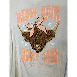 Simply southern v-neck messy‎ hair collection highland cow women's size large thumbnail 3