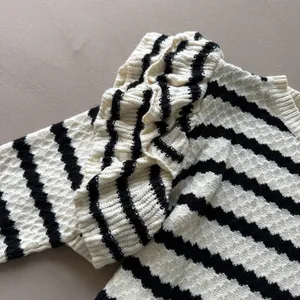 Shein Ruffle Shoulder Striped Knit Sweater thumbnail 9