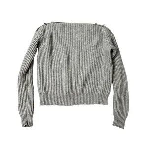 Max Mara Beige Wool Cashmere Ribbed Knit Boat Neck Sweater Quiet Luxury French thumbnail 7