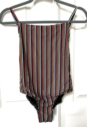 Free Press black striped one piece swimsuit thumbnail 1