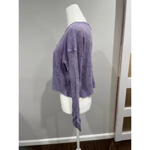Madeline &‎ Monroe Purple Waffle Knit Cropped V Neck Long Sleeve Top Size M thumbnail 3