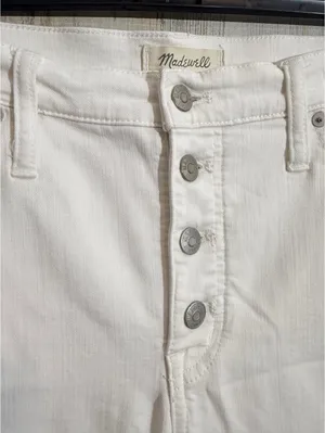 Madewell 9 Mid-Rise Skinny Jeans White Button Fly Frayed Hem Women's 32 thumbnail 4
