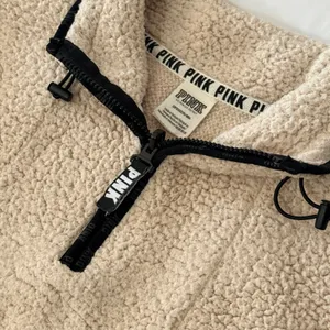 PINK Victoria's Secret Sherpa Fleece Quarter Zip Pullover Cream Tan Small thumbnail 4