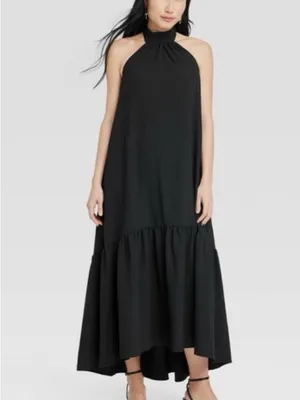 Women's Halter Hi-Lo Midi Dress - A New Day Black large thumbnail 2