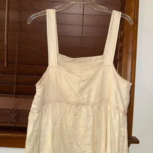 Anthropologie NWT ReMADE By UO Made In LA EcoVero™ Cream Linen Shortall Button-Straps Dress S thumbnail 9