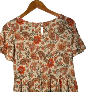 BOHO Paisley Babydoll Mini‎ Dress Size XS Orange Ruffle Festival Western Cottage thumbnail 6