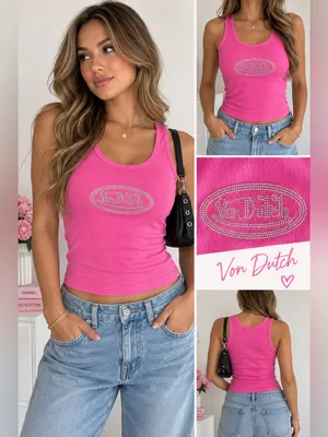 Von Dutch Hot Pink Rhinestone Logo Ribbed Tank size X-Large thumbnail 2