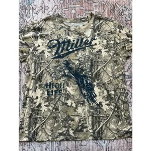 Miller High Life Graphic Camo Tee NWOT Tan with Navy Print Size Large thumbnail 8
