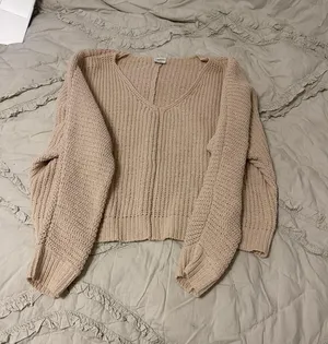 Cream V Neck Sweater  thumbnail 1