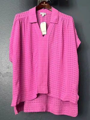 Wonderly Hot Pink Textured oversized Collared Tunic thumbnail 1