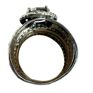 Sterling Silver Israel Wide Band Leaf Ring w/ CZ thumbnail 9