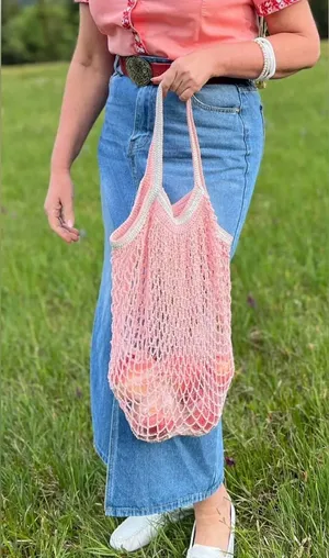 Urban Outfitters Pink Hand-Knit Mesh Tote thumbnail 1