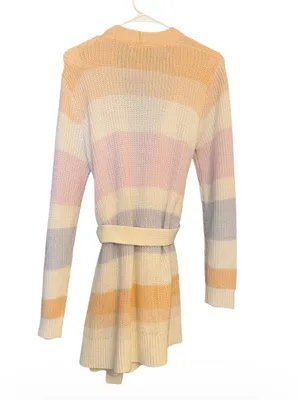 Fortune & Ivy Pastel Striped Knit Wrap Cardigan - Cream/Pink/Blue EUC thumbnail 2