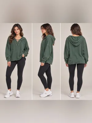 Aerie Green Lace-Up Oversized Hoodie Sweatshirt Size Small NWT thumbnail 2