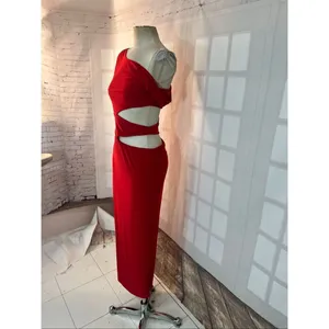 Windsor Red Own The Night One-Shoulder Cutout Knit Stretch Maxi Dress Sz Medium thumbnail 6